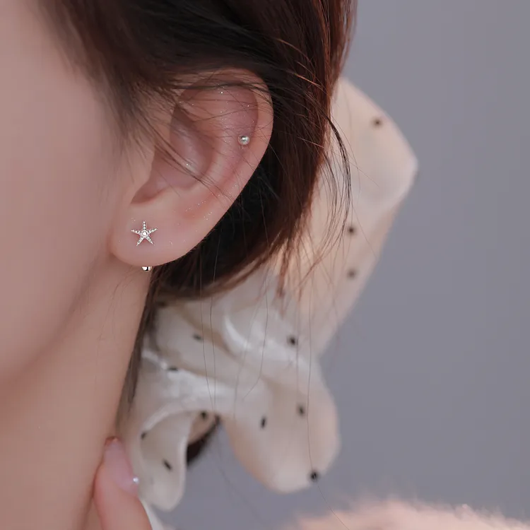 足银耳饰 螺旋海星耳钉精致百搭小巧养耳洞耳环女设计感气质耳饰