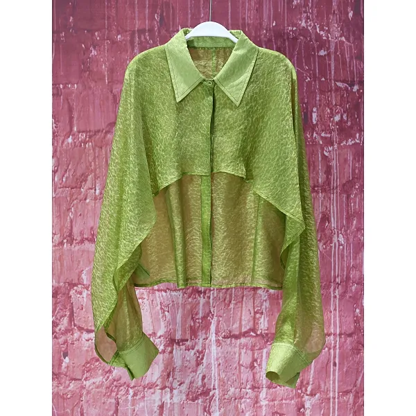 【韩哥女装】夏季冰丝凉感橄榄绿叠层蝙蝠袖时尚休闲衬衫8120