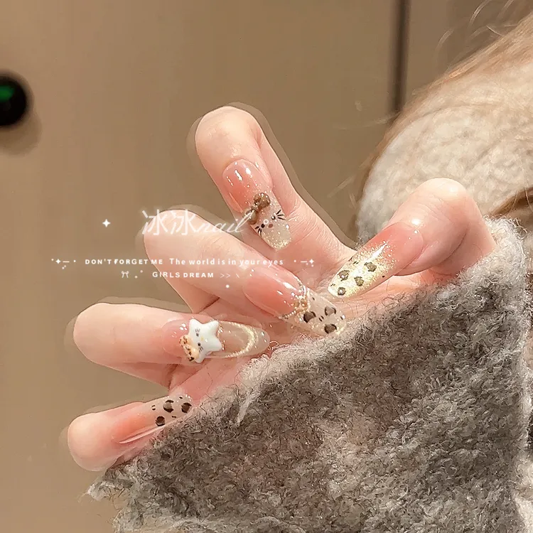 【Kitty小豹】温柔千金风法式水波蝴蝶波点长款显白气质穿戴甲