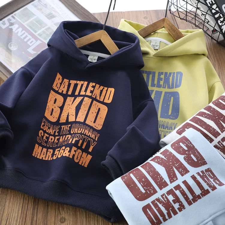 男童儿童2025秋季新款休闲字母印花连帽卫衣中大童运动百搭上衣潮