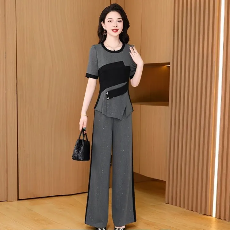 【上衣+裤子】优雅气质时尚大气减龄休闲收腰显瘦套裤M-4XL-25611-q