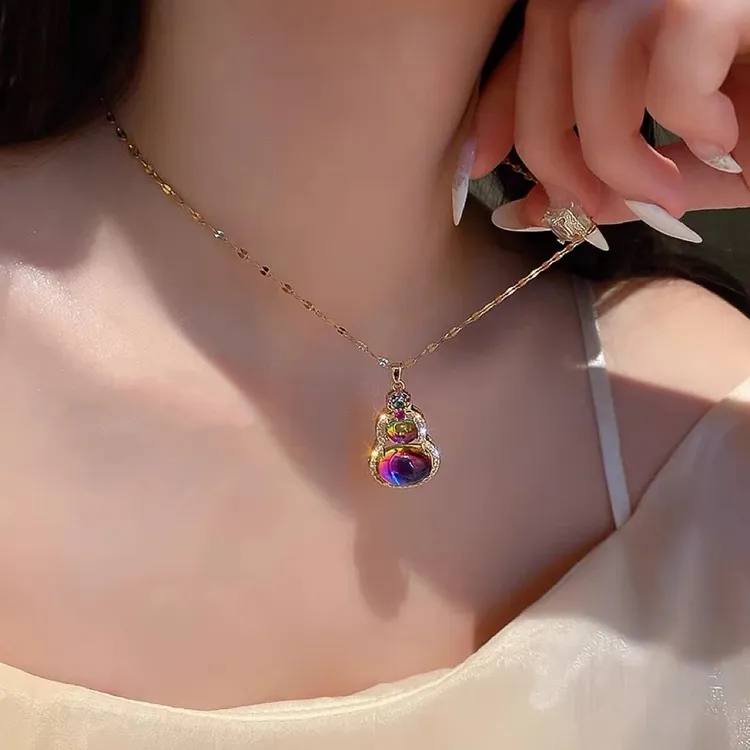 合金琉璃吊坠 【爆款上新】炫彩葫芦吊坠项链女轻奢小众时尚锁骨链