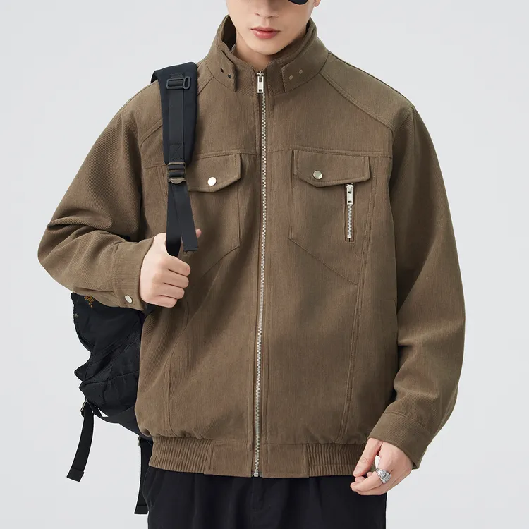 复古美拉德灯芯绒工装外套男秋季2025新款宽松潮牌立领保暖夹克男