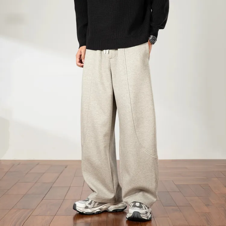320g针织弯刀卫裤男新款秋冬美式宽松直筒长裤潮牌休闲运动裤子男