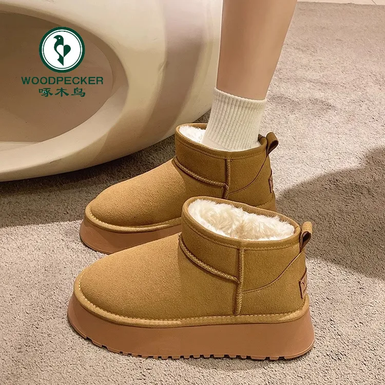 啄木鸟东北雪地靴女加绒加厚棉鞋2025年秋冬季新款厚底面包短靴子