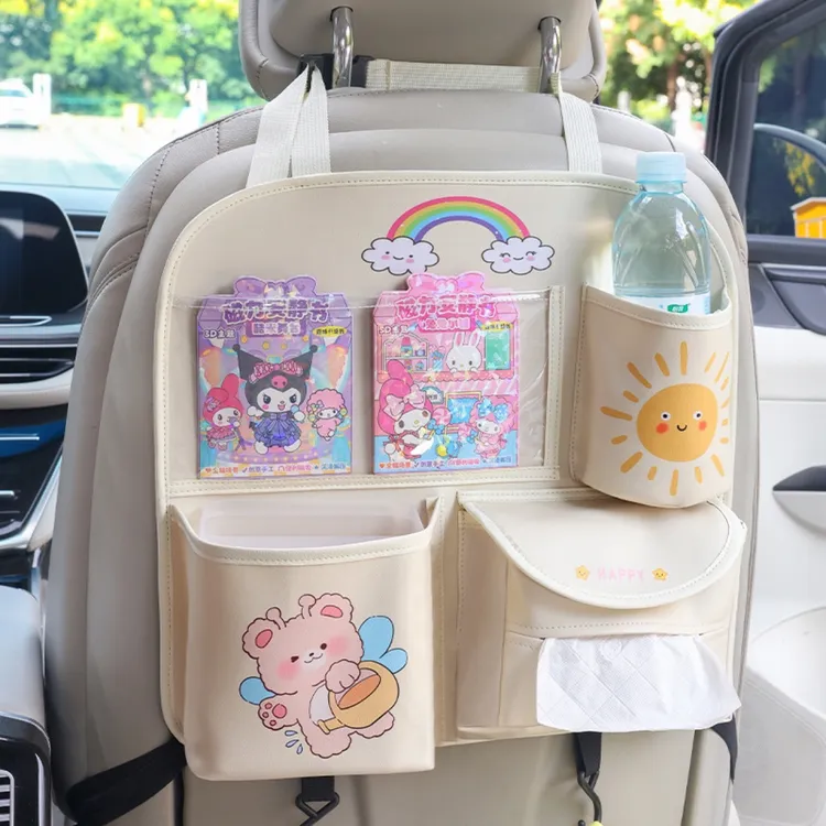 车载多功能收纳袋汽车座椅后背挂袋纸巾盒卡通置物袋垃圾桶