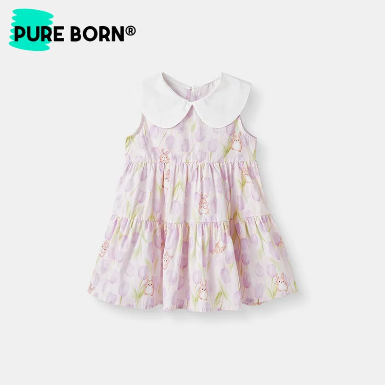 博睿恩2025夏季新款森系女宝印花裙碎花连衣裙女童无袖甜美度假风