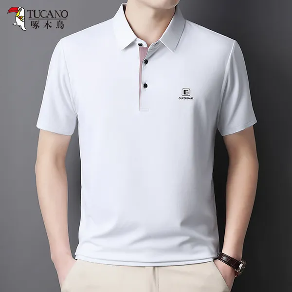啄木鸟 男士潮流纯色短袖T恤夏季新款舒适休闲撞色绣标翻领polo衫