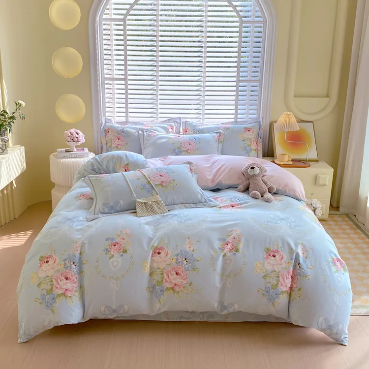 纯棉小清新印花新疆棉四件套全棉被套床罩单床笠学生宿舍三4件套