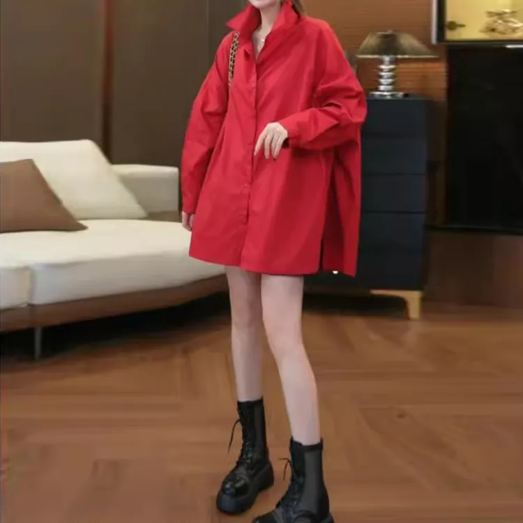 2025春秋季新款女士宽松衬衫高级感轻奢减龄休闲洋气中长气质上衣