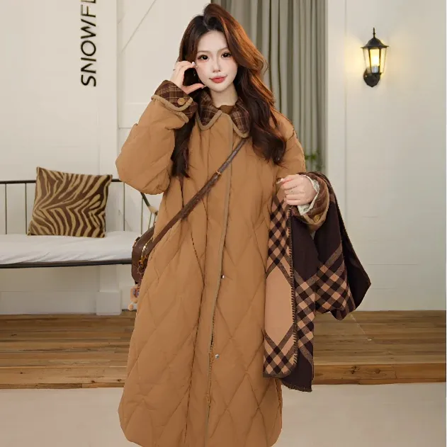 冬季时尚休闲加绒保暖女士棉服外套秋冬中长款女