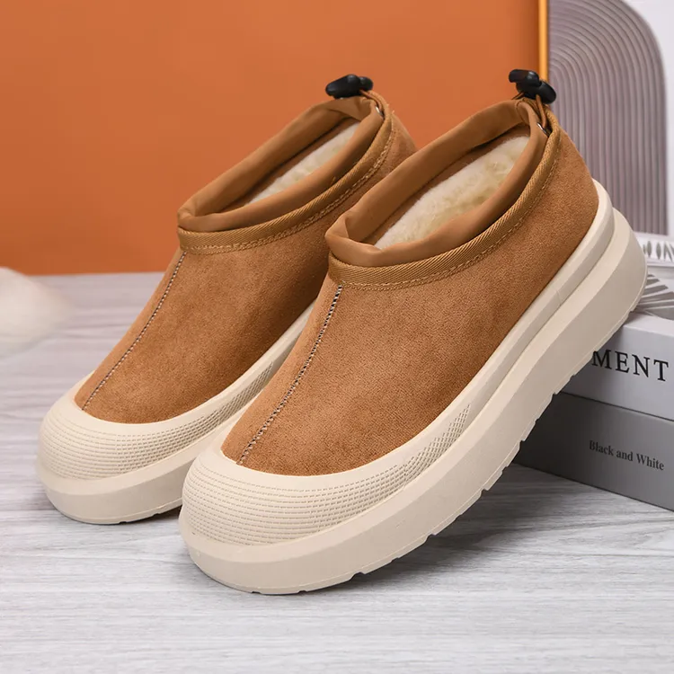 2025新款女鞋韩版高帮一脚蹬保暖加绒平底雪地靴时尚雪地靴防滑