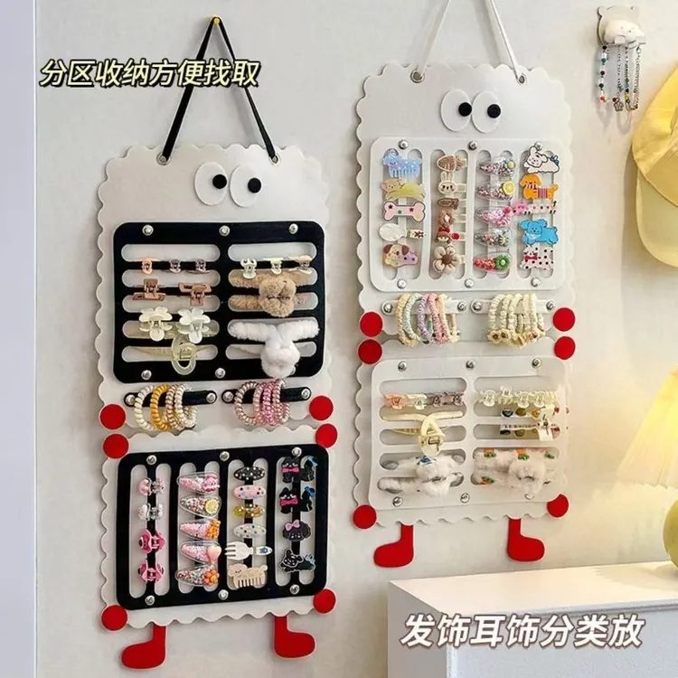 儿童发饰收纳神器装发夹抓夹鲨鱼夹挂袋发圈展示架挂墙用大容量yj