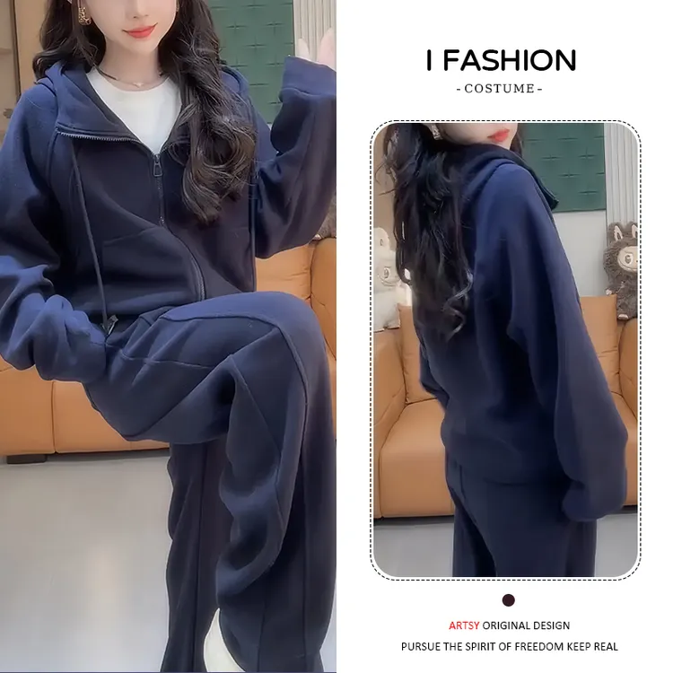 高含棉洋气时尚运动套装女2025秋冬新款拉链开衫卫衣阔腿裤两件套