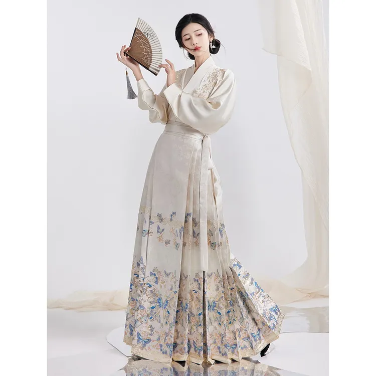 锦华司汉服【庄周梦蝶】原创女重工刺绣织金马面裙绣花飞机袖秋冬
