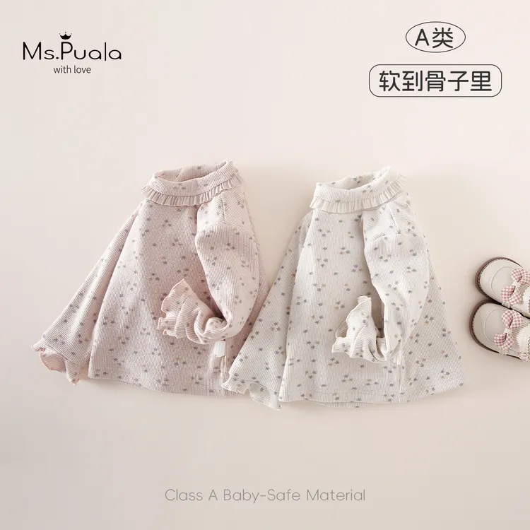 【MsPuala花信子】婴幼儿童装女宝宝秋冬加绒碎花棉质蕾丝边打底衫