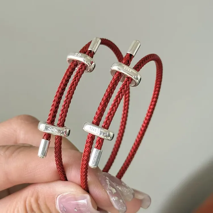 925银手链 红色手绳钢丝绳不掉色时尚气质单圈小众设计百搭精致