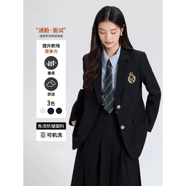 黑色西装套装女2025新款高级感小个子职业面试正装学院风西服外套