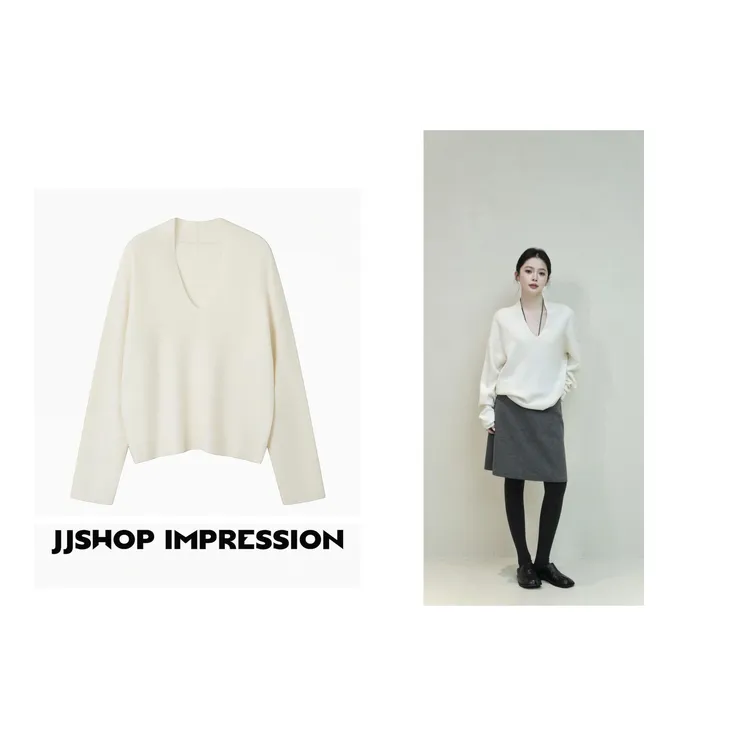 【V领针织衫】JJSHOP IMPRESSION秋冬全羊毛宽松慵懒风套头羊毛衫