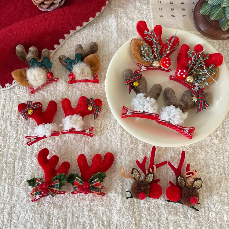 圣诞发夹氛围感发饰小对夹鹿角夹子2026新款甜美可爱头饰品发卡子