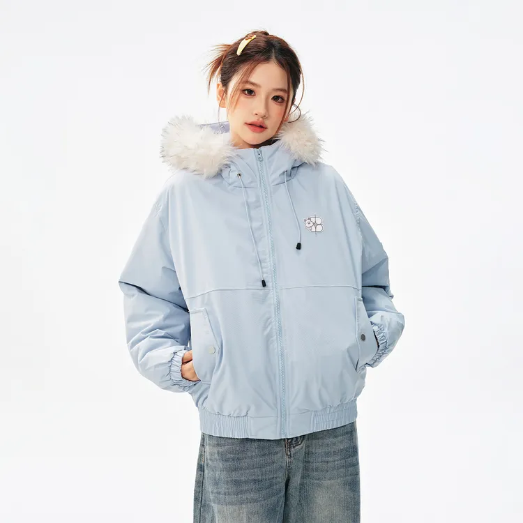 BIPOLAR 西高地B标毛领派克短款时尚休闲连帽宽松保暖棉服 22p280