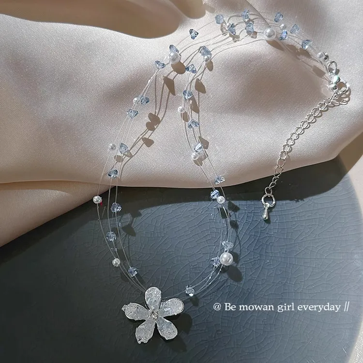 合金项链 珍珠花朵项链女2025新款精致锁骨链轻奢小众颈链配饰夏