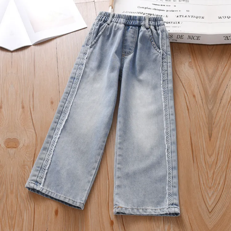 女童牛仔裤2025新款洋气春秋儿童时髦韩版大童阔腿裤女孩宽松长裤