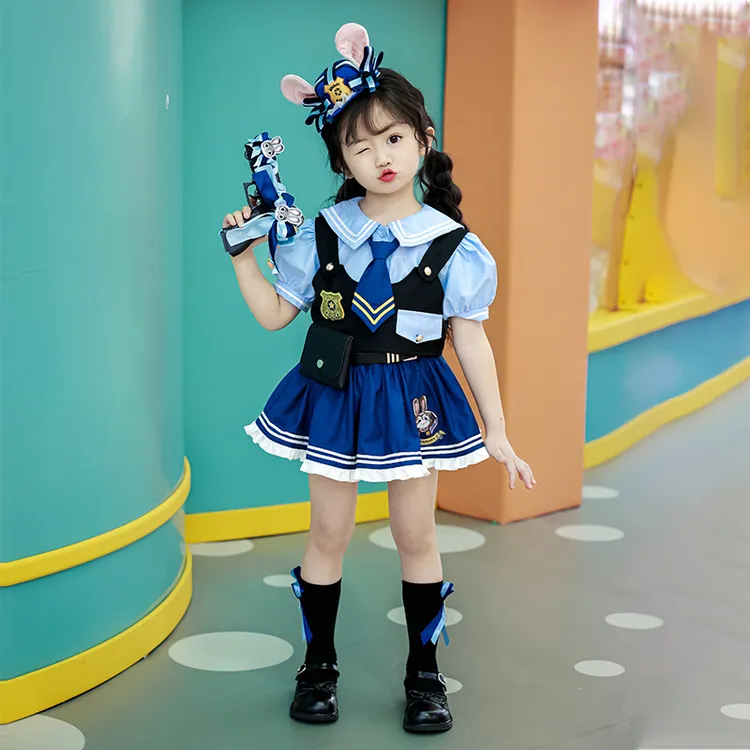 女小童动物城朱迪cos衣服女宝宝洋气夏季jk裙朱迪兔子警官套装夏
