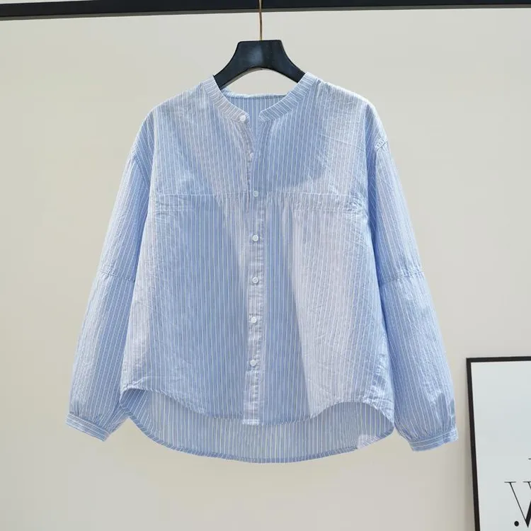 早秋衬衫女2025新款爆款洋气小清新长袖衬衫女款外穿宽松条纹上衣