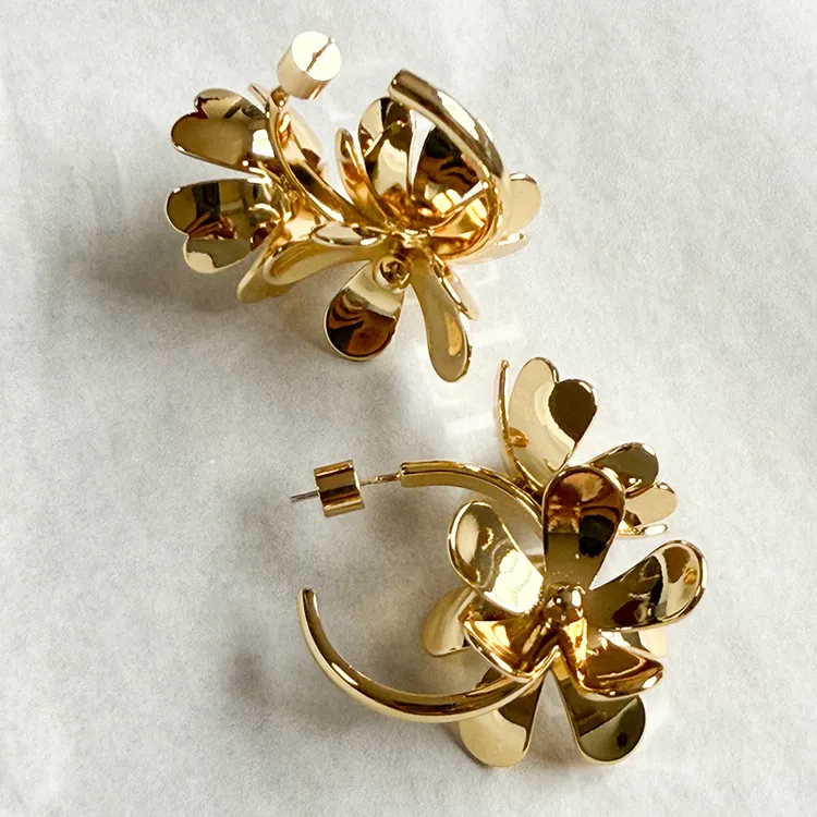 黄铜耳饰 Say nono【懒猫nono】金色花朵款耳环时尚精致耳饰