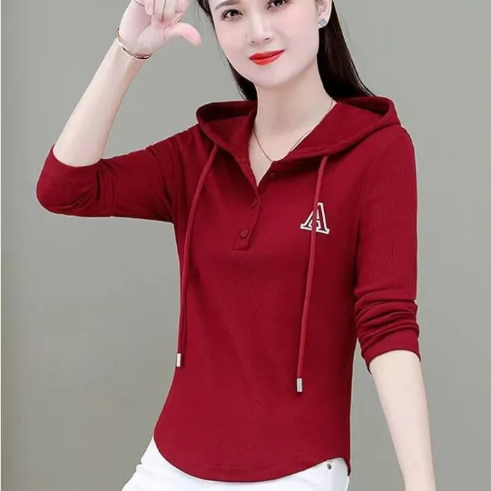 秋季连帽长袖打底衫秋季女士帽衫开衫款薄款字母