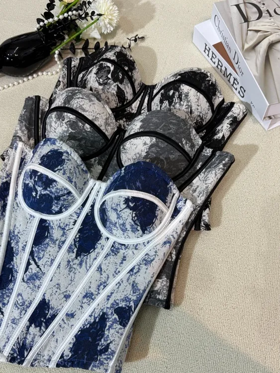 【水墨画】水墨画宫廷束身衣收腹聚拢大露背带胸垫掐腰塑身鱼骨胸衣