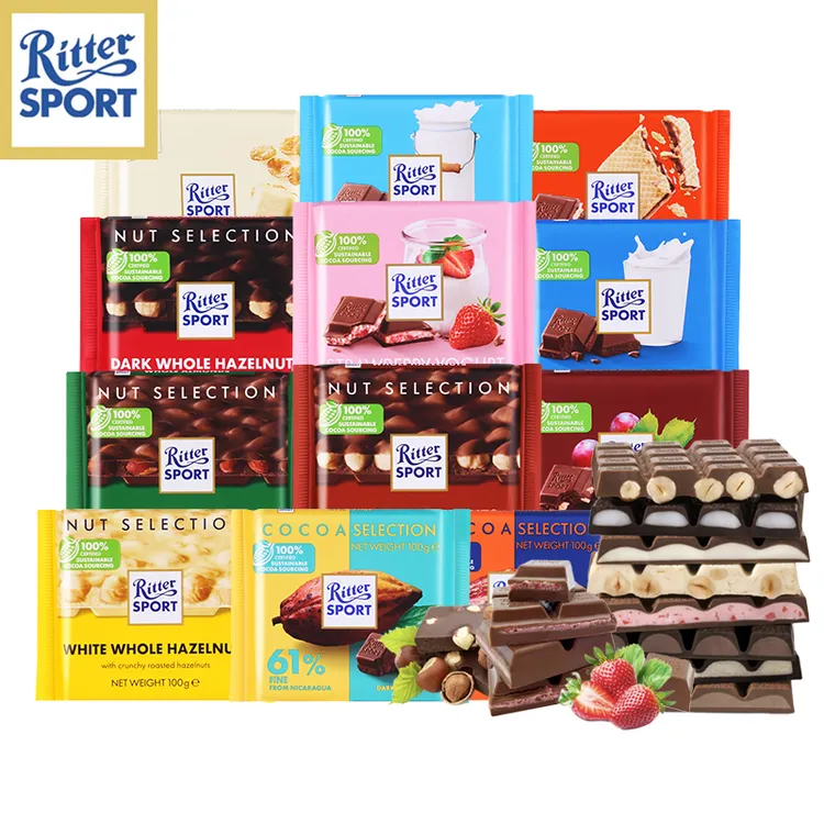 德国进口RitterSport瑞特斯波德牛奶夹心黑巧克力年货零食瑞特滋