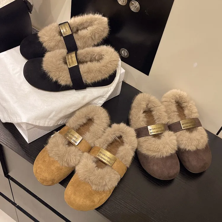 2025冬季新款毛毛单鞋秋季软底平底保暖内增高时尚防滑加绒加厚