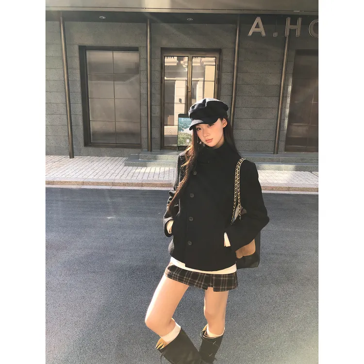 【转角咖啡】秋冬美式复古夹克立领BD毛呢外套253V4249