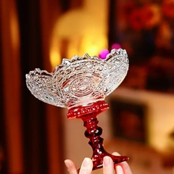 太阳花红色高脚水晶玻璃零食盘盘水果点心盘