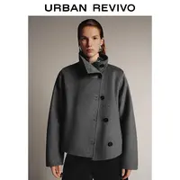 UR2025秋季新款女装优雅翻领斜排扣呢料外套UWM150083+