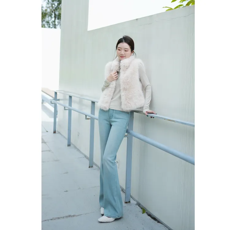 UMI SHERO 【优雅弧度】冬款加绒加厚高腰弹力微喇牛仔裤女