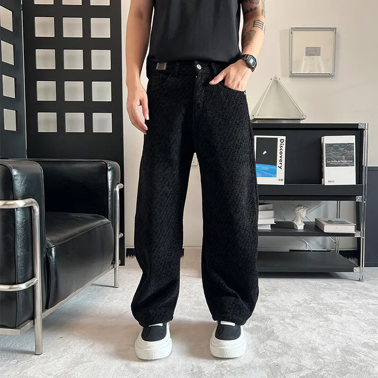 韩版慵懒风美式加绒直筒弯刀裤男2025秋冬新款潮牌高街痞帅休闲裤