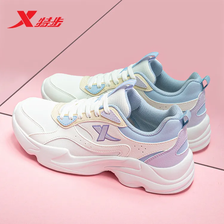 特步女鞋官方正品跑步鞋轻便软底运动鞋百搭休闲鞋增高厚底老爹鞋