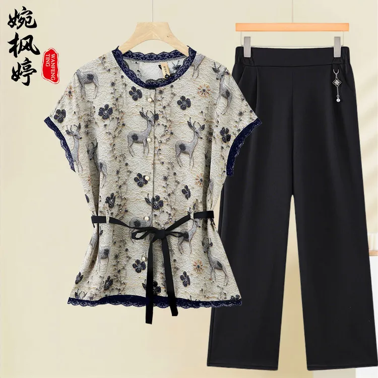 2025新款洋气中老年女装两件套中年妈妈国风夏装新中式上衣服套装