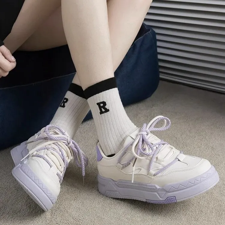 泫雅风鞋子女春秋2025新款配裙子小白鞋chic百搭紫色运动板鞋
