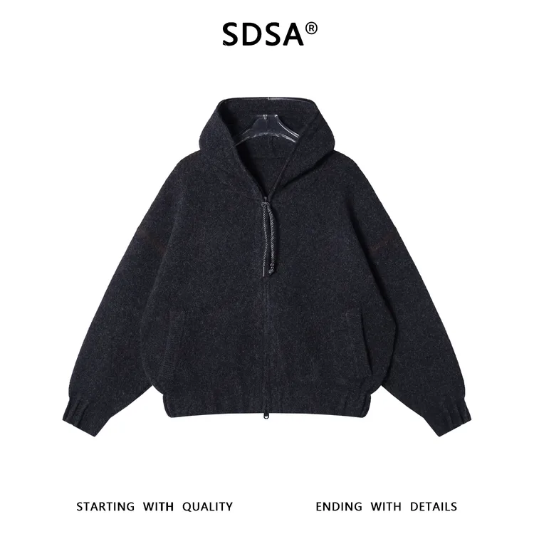 SDSA男士秋冬新款痞帅男装慵懒风宽松拉链连帽毛衣百搭开衫针织衫