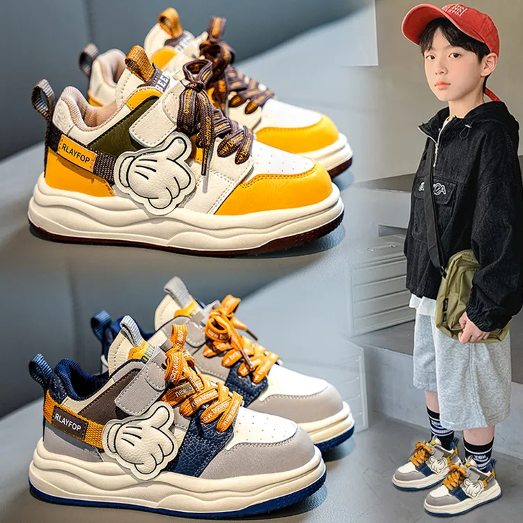 ABC男童鞋子2025秋季新款儿童皮面运动鞋高帮潮酷男孩休闲板鞋