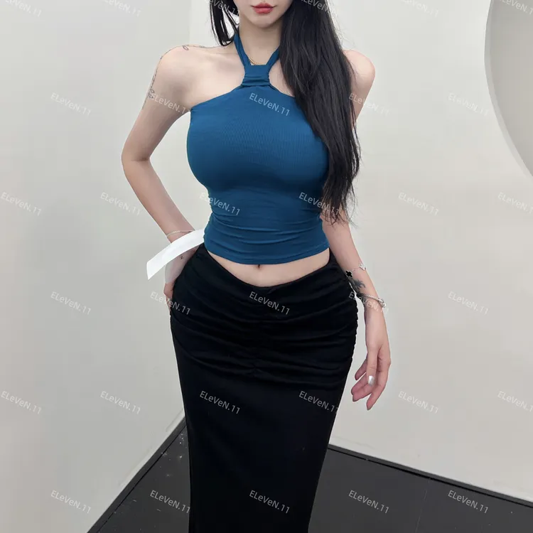 11802-纯欲性感风显身材挂脖吊带漫画胸背心女修身显瘦内搭上衣