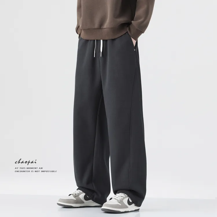 2025秋冬新款宽松直筒卫裤男士美式潮牌高级感垂感运动休闲裤子