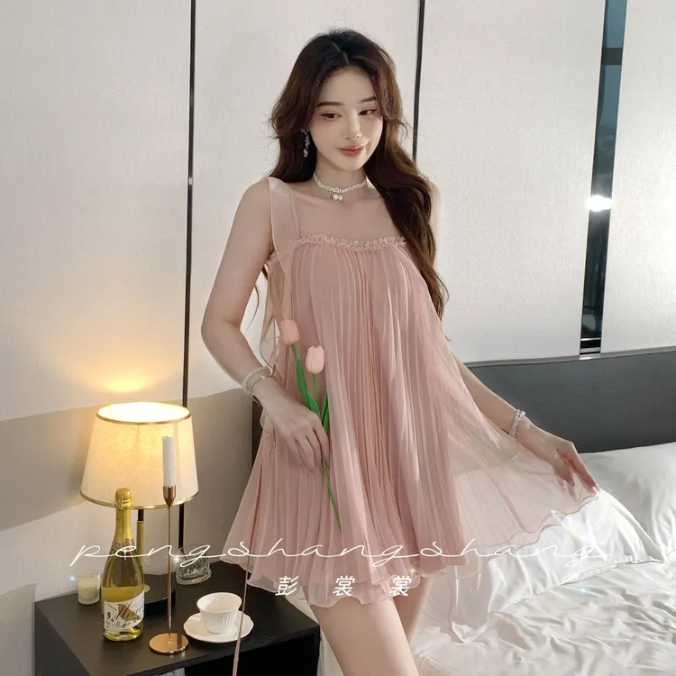 彭裳裳【粉影婆娑】吊带性感清纯夏季轻奢纯欲气质甜美女士睡裙