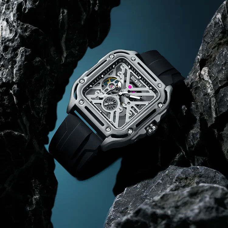 Dickies科幻感黑武士潮流自动机械男士方形镂空夜光防水手表CL707