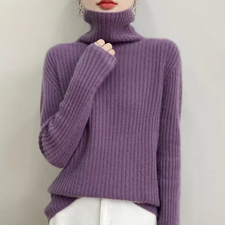 一线成衣7针加厚坑条高翻女式羊毛衫