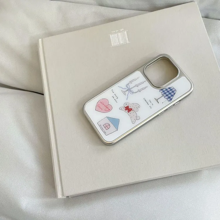 兔子插画小众镀银边软壳适用于苹果手机壳iPhone16promax亚克力